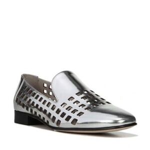 Diane von Furstenberg laser cut silver loafers